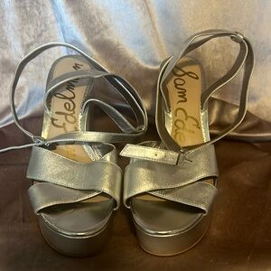 Sam Edelman Silver Ankle Strap Platform Block Heel Sandals Size 10